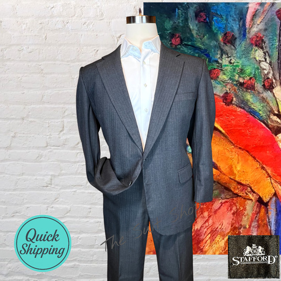 Stafford Other - Stafford 46R 32x28 Charcoal Gray Stripe Suit Unconstructed Partial Lining USA